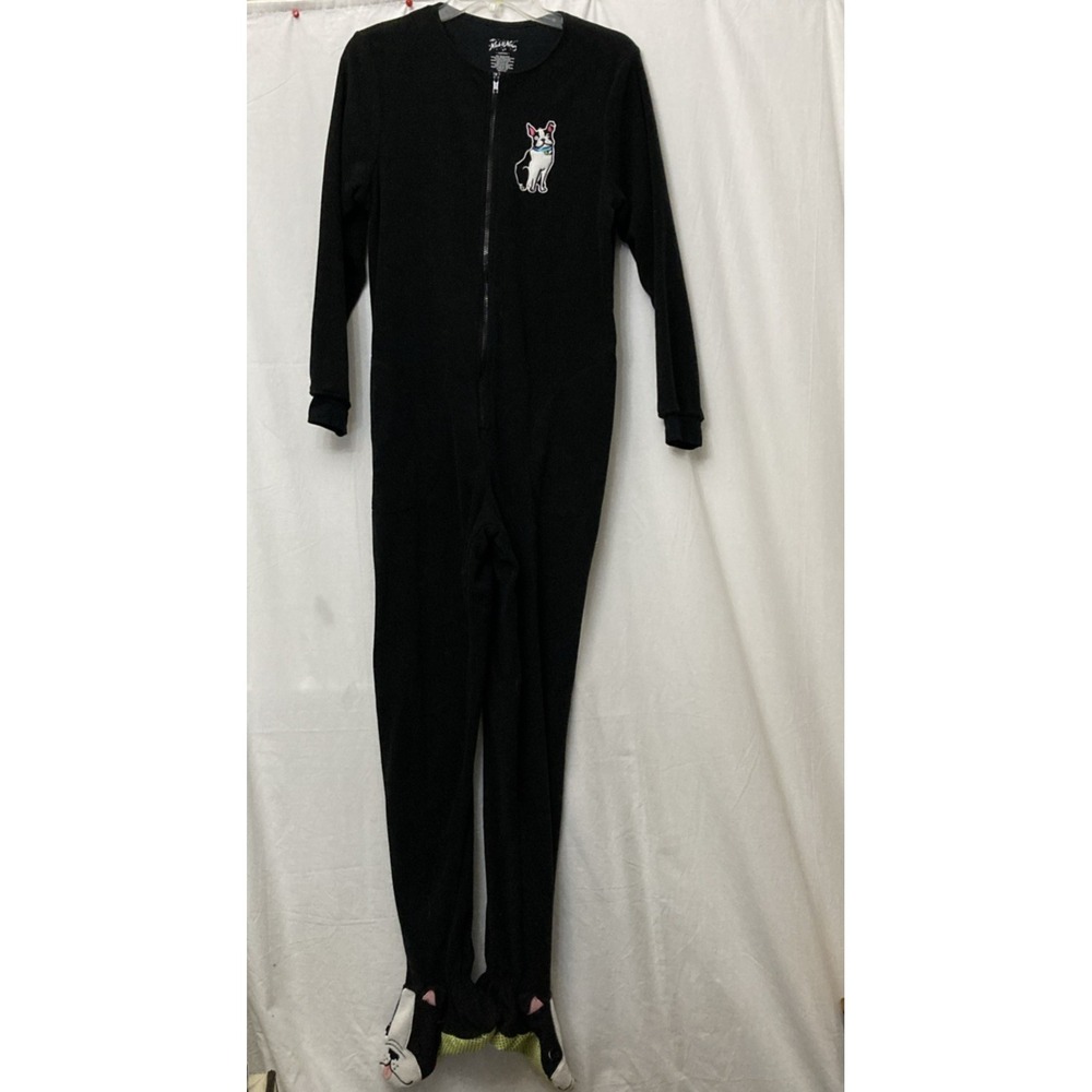 Nick & Nora Sleepwear Women's Black & White Boston Terrier Footed Pajamas - SZ S